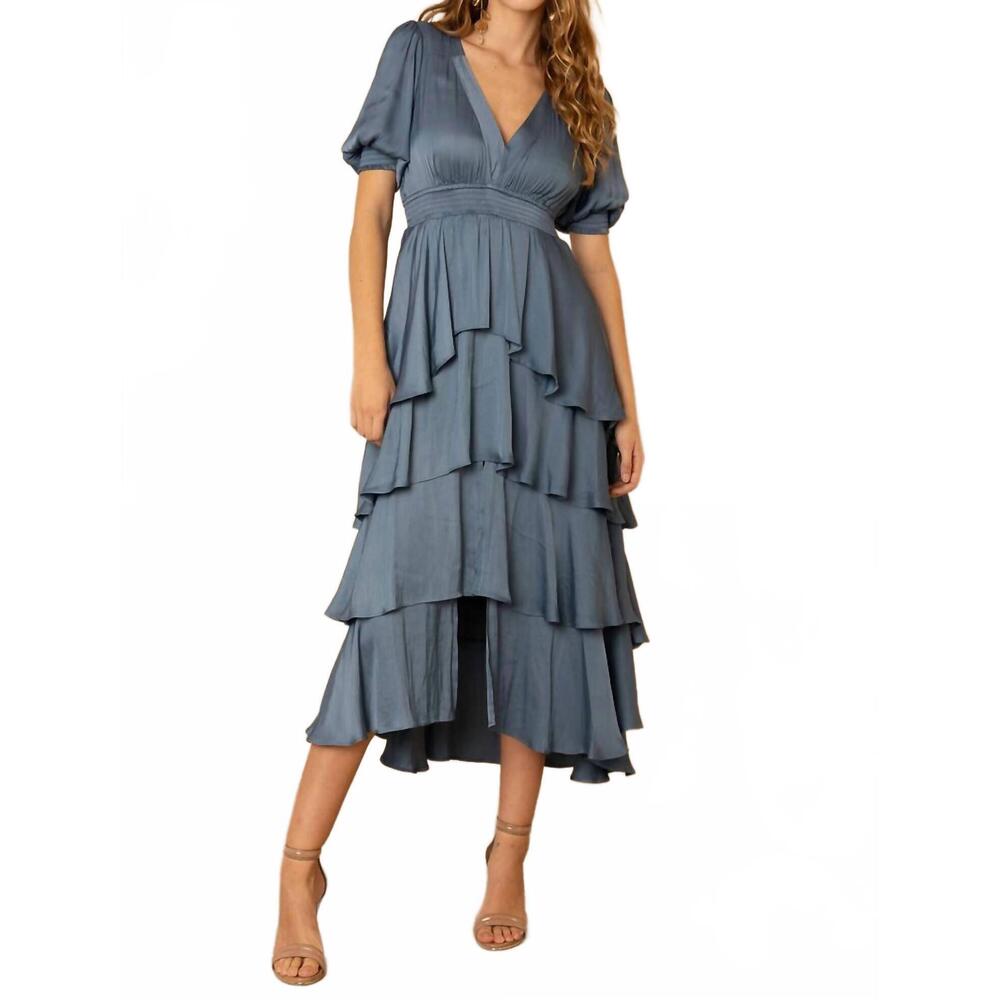 NEW HALE BOB milana charmeuse solid dress in slate blue